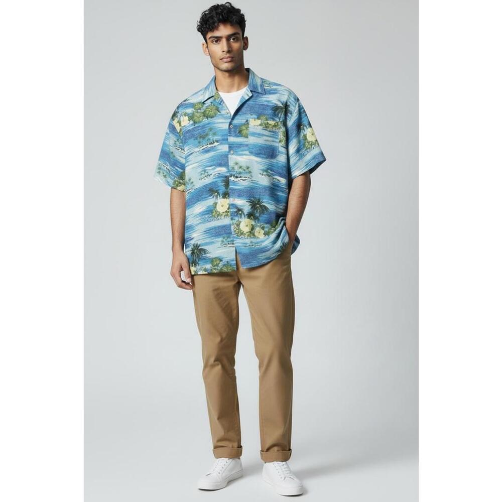 Vintage Pina Colada By Ringo Men’s Blue Mesh Hawaiian Button Down Shirt Size M
